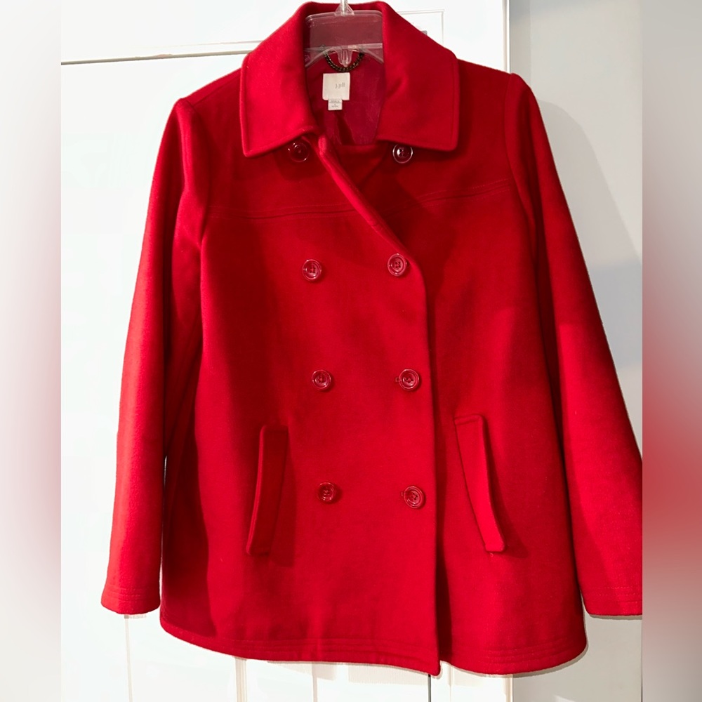J. JILL, SOLID RED, WOMEN’S CHIC DOUBLE-BREASTED OVERCOAT              Size: S